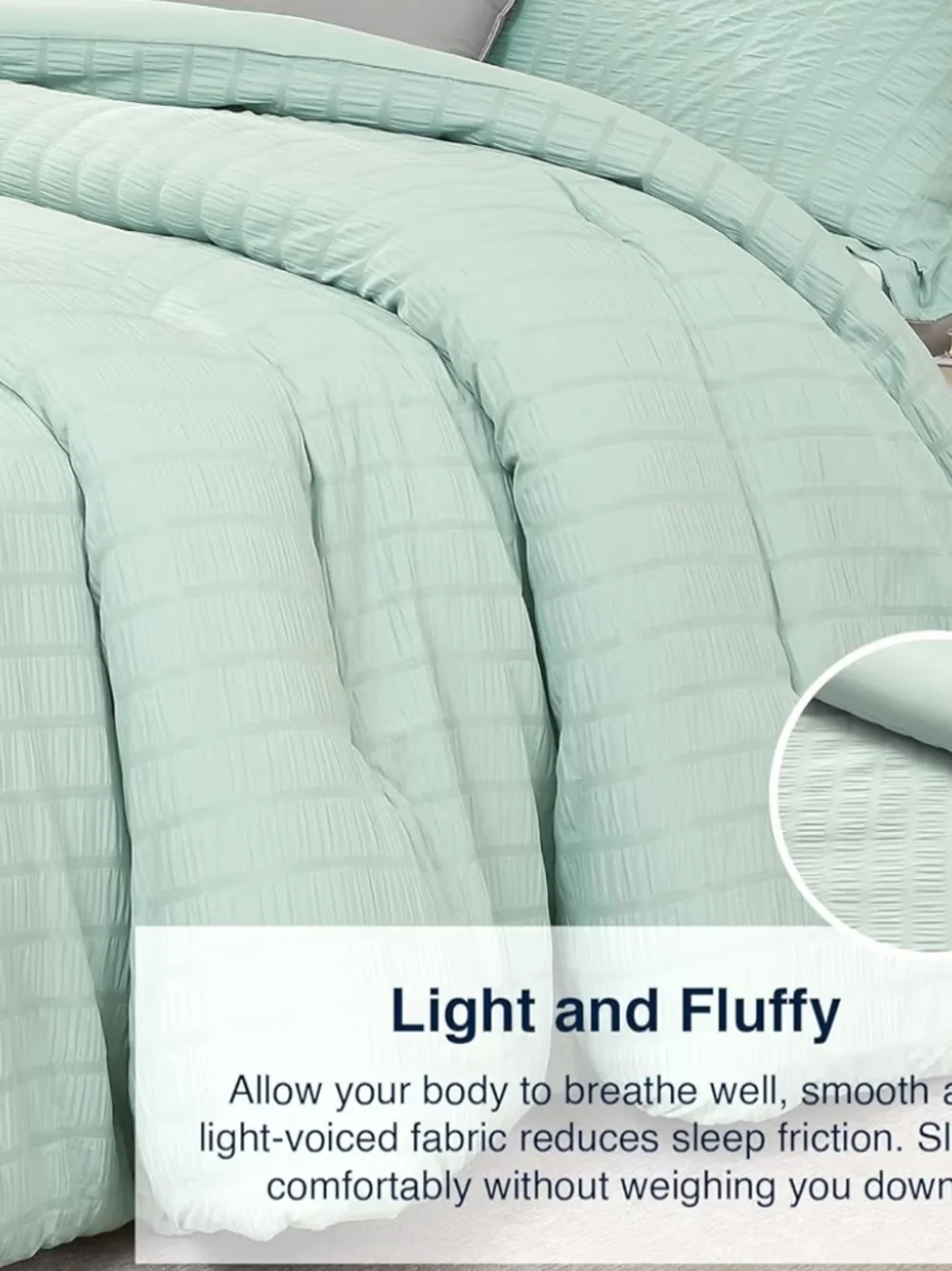 Seersucker Comforter Set - Twin In Light Mint Green